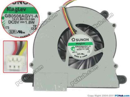 118500 SUNON GB0506AGV1-A Cooling Fan  13.V1.B3175.F.GN, 5V 1.8W, Bare fan SUNON GB0506AGV1-A Cooling Fan  