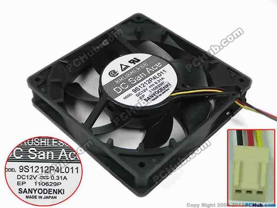 118536 Sanyo Denki 9S1212P4L011 Server - Square Fan sq120x120x25, 3-wire, 12V 0.31A Sanyo Denki 9S1212P4L011 Server - Square Fan 