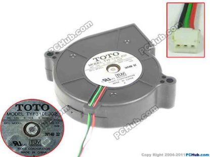 118574 TOTO D07F-12B1S1 Server - Blower Fan TYF310LJ02, 02B, bw75x75x20, 3-wire, 12V 0.32A TOTO D07F-12B1S1 Server - Blower Fan 