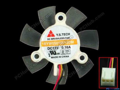 118654 Y.S TECH RYW05010012DM Server - Frameless / GPU Fan 3-wire, 12V 0.16A Y.S TECH RYW05010012DM Server - Frameless / GPU Fan 
