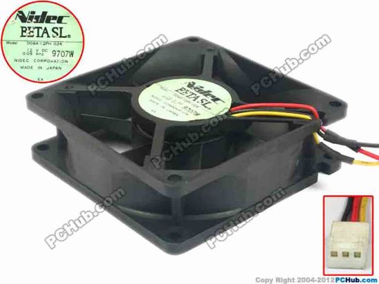 118948 Nidec D08A-12PH Server - Square Fan 02A, sq80x80x25, w220x3x3, 12V 0.09A Nidec D08A-12PH Server - Square Fan S