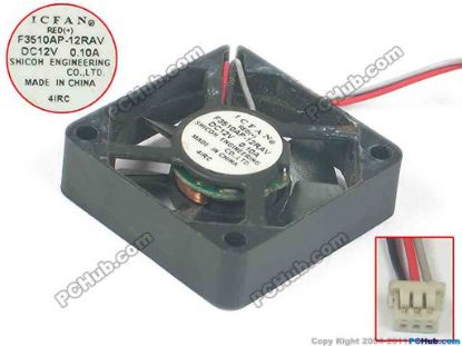 119097 ICFAN / SHICOH F3510AP-12RAV Server - Square Fan sq35x35x10, w80x3x3, 12V 0.10A ICFAN / SHICOH F3510AP-12RAV Server - Square Fan 