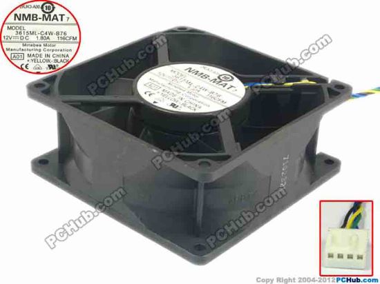 119194 NMB-MAT / Minebea 3615ML-C4W-B76 Server - Square Fan A01, sq92x92x38, w40x4x4, 12V 1.80A NMB-MAT / Minebea 3615ML-C4W-B76 Server - Square Fan 