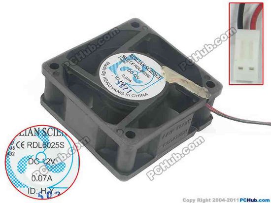 119272 RUILIAN / HENG YANG RDL6025S Server - Square Fan sq60x60x25, 2-wire, 12V 0.07A RUILIAN / HENG YANG RDL6025S Server - Square Fan 