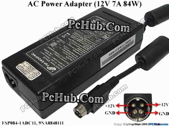 119340 FSP Group Inc FSP084-1ADC11  AC Adapter - NEW Original 12V 7A, 4-Pin P1&4=V+, 3-Prong, New FSP Group Inc FSP084-1ADC11  AC Adapter - NEW Original 