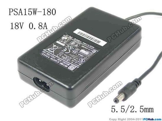 119603 PHIHONG PSA15W-180 AC Adapter- Laptop 18V 0.8A, 5.5/2.5mm,2-Prong PHIHONG PSA15W-180 AC Adapter- Laptop 
