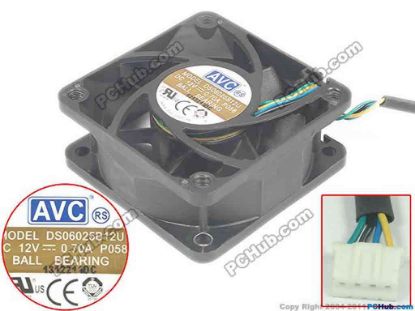 119853 AVC DS06025B12U Server - Square Fan P058, sq60x60x25, w120x4x4, 12V 0.70A AVC DS06025B12U Server - Square Fan 