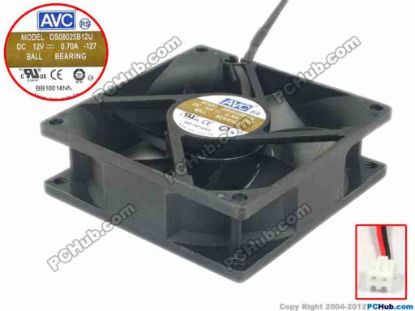 119858 AVC DS08025B12U Server - Square Fan 127, sq80x80x25, 2-wire, 12V 0.70A AVC DS08025B12U Server - Square Fan 