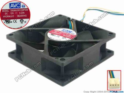 119864 AVC DS08025R12MP098 Server - Square Fan sq80x80x25, w120x4x4, 12V 0.23A AVC DS08025R12MP098 Server - Square Fan 