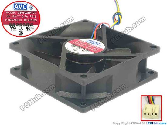 119865 AVC DS08025R12U Server - Square Fan P016, sq80x80x25, w110x4x4, 12V 0.7A AVC DS08025R12U Server - Square Fan 