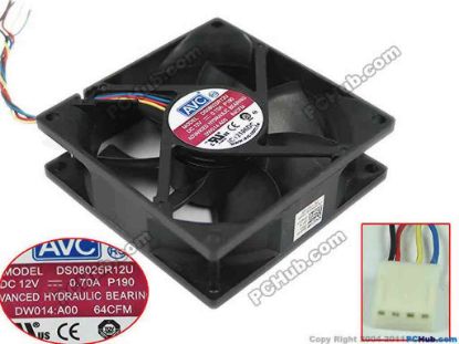 119866 AVC DS08025R12U Server - Square Fan P190, sq80x80x25, w60x4x4, 12V 0.70A AVC DS08025R12U Server - Square Fan 