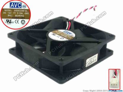119879 AVC DS09225B12L Server - Square Fan 065, sq90x90x25, w70x3x3, 12V 0.13A AVC DS09225B12L Server - Square Fan 