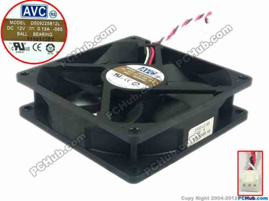119879 AVC DS09225B12L Server - Square Fan 065, sq90x90x25, w70x3x3, 12V 0.13A AVC DS09225B12L Server - Square Fan 