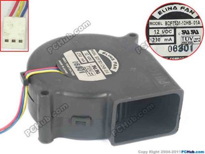 119922 ELINA FAN BDF7531-12HB-01A Server - Blower Fan bw75x75x30, 3-wire, 12V 210mA ELINA FAN BDF7531-12HB-01A Server - Blower Fan