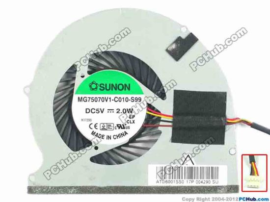 120070 SUNON MG75070V1-C010-S99 Cooling Fan  5V 2.0W, Bare fan SUNON MG75070V1-C010-S99 Cooling Fan  