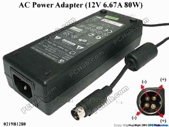 120140 Li Shin 0219B1280 AC Adapter - NEW Original 12V 6.67A, 4-Pin P1&4=V+, C14 Li Shin 0219B1280 AC Adapter