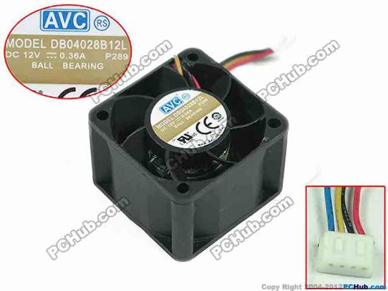 120416 AVC DB04028B12L Server - Square Fan P126, sq40x40x28, w20x4x4, 12V 0.36A AVC DB04028B12L Server - Square Fan 