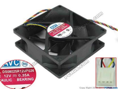 120451 AVC DS08025R12UP026 Server - Square Fan P026 sq80x80x25, w60x4x4, 12V 0.35A AVC DS08025R12UP026 Server - Square Fan 