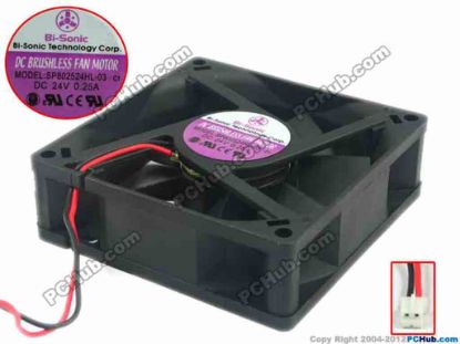 120508 Bi-Sonic SP802524HL-03 Server - Square Fan C1, sq80x80x25, 2-wire, 24V 0.25A Bi-Sonic SP802524HL-03 Server - Square Fan