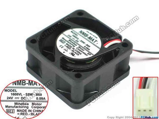 120521 NMB-MAT / Minebea 1608VL-S5W-B69 Server - Square Fan BE2, sq40x40x20, 3-wire, 24V 0.09A NMB-MAT / Minebea 1608VL-S5W-B69 Server - Square Fan 