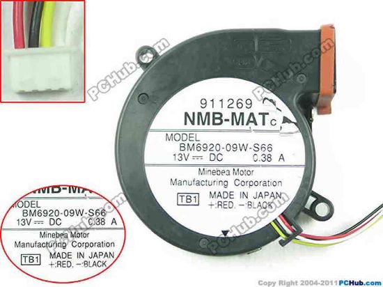 120645 NMB-MAT / Minebea BM6920-09W-S66 Server - Blower Fan TB1, bw70x70x20, 4-wire, 13V 0.38A NMB-MAT / Minebea BM6920-09W-S66 Server - Blower Fan 