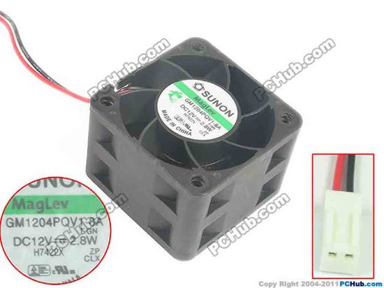 120710 SUNON GM1204PQV1-8A Server - Square Fan GN, sq40x40x28, w160x2x2, 12V 2.8W SUNON GM1204PQV1-8A Server - Square Fan 