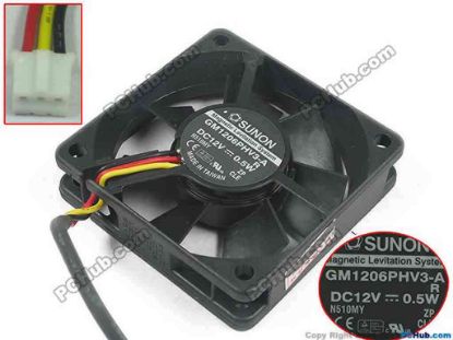 120711 SUNON GM1206PHV3-A Server - Square Fan R, sq60x60x15, 3-wire, 12V 0.5W SUNON GM1206PHV3-A Server - Square Fan 