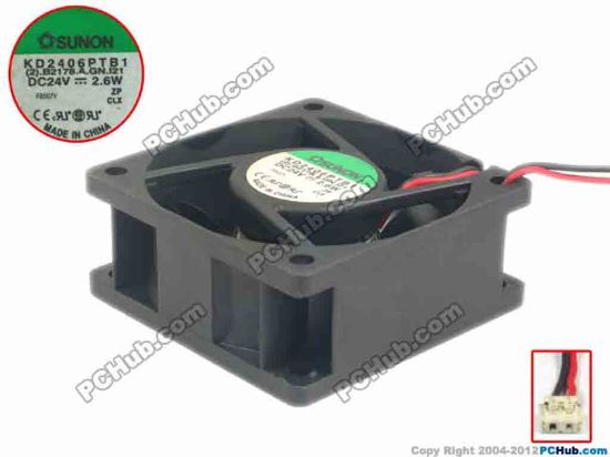 120740 SUNON KD2406PTB1 Server - Square Fan (2).B2178.A.GN.I21, sq60x60x25, 2-wire, 24V 2.6W SUNON KD2406PTB1 Server - Square Fan 