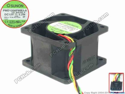 120788 SUNON PMD1206PMB3-A Server - Square Fan (2).B938.F, sq60x60x38, 4-wire, 12V 5.2W SUNON PMD1206PMB3-A Server - Square Fan 