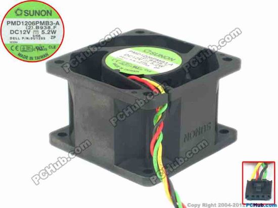 120788 SUNON PMD1206PMB3-A Server - Square Fan (2).B938.F, sq60x60x38, 4-wire, 12V 5.2W SUNON PMD1206PMB3-A Server - Square Fan 