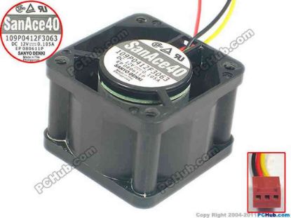 121191 Sanyo Denki 109P0412F3063 Server - Square Fan sq40x40x28, 3-wire, 12V 0.105A Sanyo Denki 109P0412F3063 Server - Square Fan 