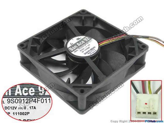 121197 Sanyo Denki 9S0912P4F011 Server - Square Fan sq92x92x25, 4-wire, 12V 0.17A Sanyo Denki 9S0912P4F011 Server - Square Fan 