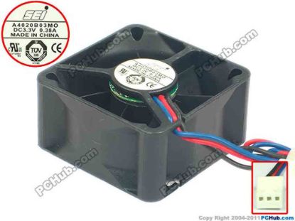 121202 SEI A4020B03MO Server - Square Fan sq40x40x20, 3-wire, 3.3V 0.38A SEI A4020B03MO Server - Square Fan 