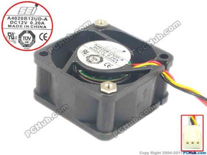 121203 SEI A4020B12UD-A Server - Square Fan sq40x40x20, 3-wire, 12V  0.20A SEI A4020B12UD-A Server - Square Fan 