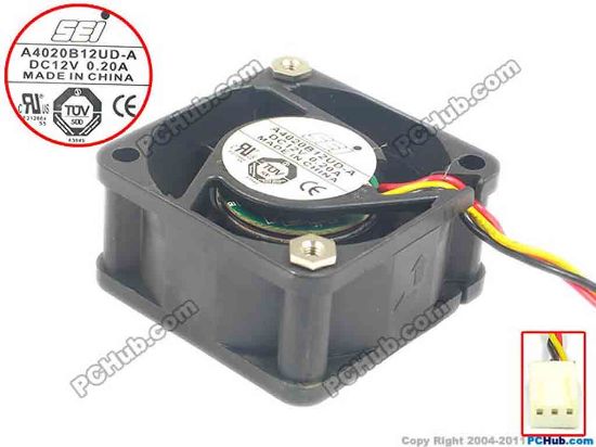 121203 SEI A4020B12UD-A Server - Square Fan sq40x40x20, 3-wire, 12V  0.20A SEI A4020B12UD-A Server - Square Fan 