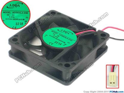 121278 ADDA AD0605LX-D90 Server - Square Fan T, 2-wire, 5V 0.21A ADDA AD0605LX-D90 Server - Square Fan