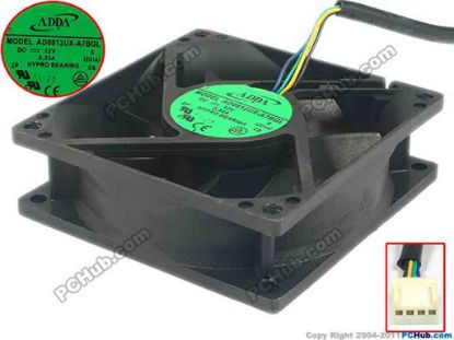 121309 ADDA AD0812UX-A7BGL Server - Square Fan S, ZD1A, sq80x80x25, 4-wire, 12V 0.33A ADDA AD0812UX-A7BGL Server - Square Fan 