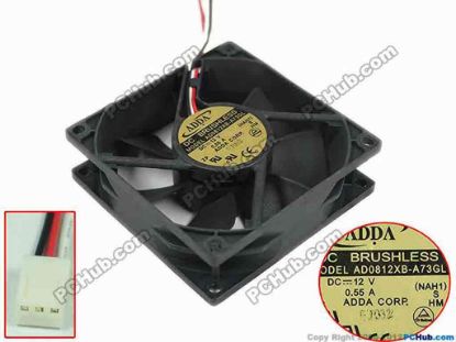 121310 ADDA AD0812XB-A73GL Server - Square Fan S, sq80x80x25, 3-wire, 12V 0.55A ADDA AD0812XB-A73GL Server - Square Fan
