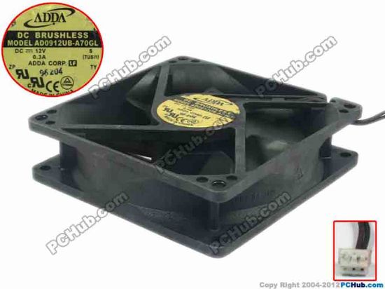 121321 ADDA AD0912UB-A70GL Server - Square Fan S,T, sq90x90x25, 2-wire, 12V 0.30A ADDA AD0912UB-A70GL Server - Square Fan 