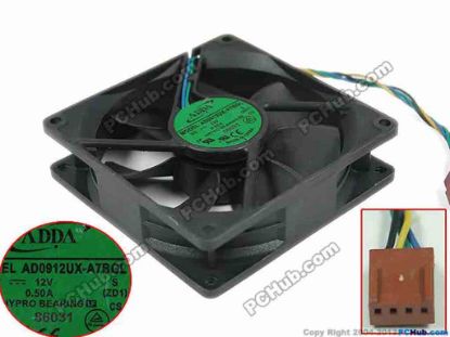 121322 ADDA AD0912UX-A78GL Server - Square Fan ZD1, S, sq90x90x25, 4-wire, 12V 0.50A ADDA AD0912UX-A78GL Server - Square Fan 