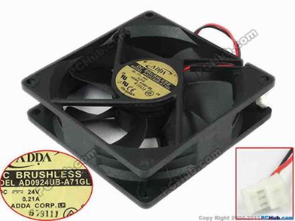 121325 ADDA AD0924UB-A71GL  Server - Square Fan G, sq90x90x25, 2-wire, 24V 0.21A ADDA AD0924UB-A71GL  Server - Square Fan 