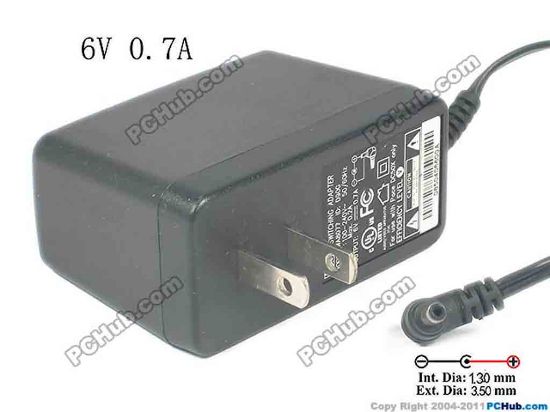 121842 Acbel Polytech WA8077 AC Adapter 5V-12V 6V 0.7A, Barrel 3.5/1.3mm, US 2-Pin Plug Acbel Polytech WA8077 AC Adapter 5V-12V 