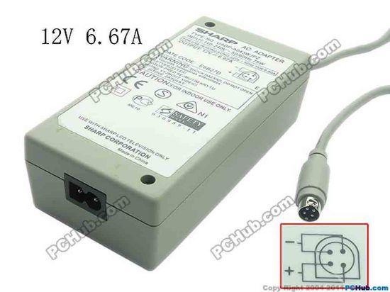 121985 Sharp Common Item (Sharp) AC Adapter 5V-12V 12V 6.67A, 4-Pin Din, 2-Prong, New Sharp Common Item (Sharp) AC Adapter 5V-12V 