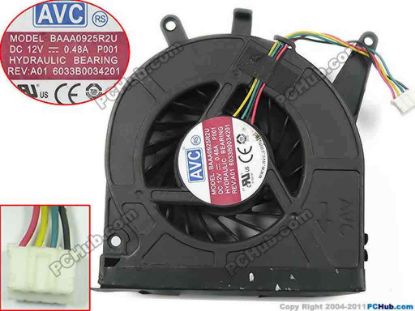 123406 AVC BAAA0925R2U Cooling Fan  P001, w30x4x4, 12V 0.48A, Bare fan AVC BAAA0925R2U Cooling Fan  