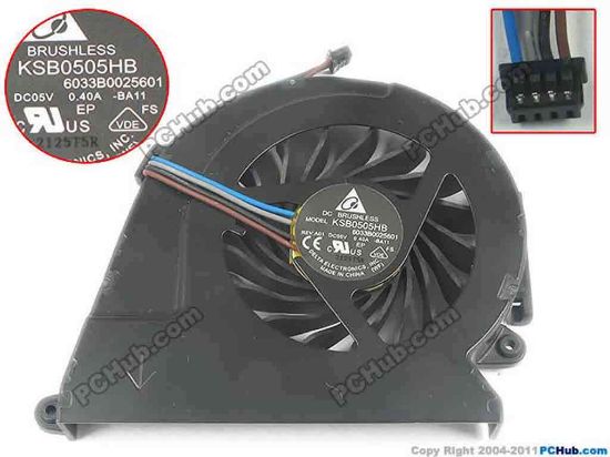 124222 Delta Electronics KSB0505HB Cooling Fan  -BA11, DC5V 0.40A, Bare fan Delta Electronics KSB0505HB Cooling Fan  
