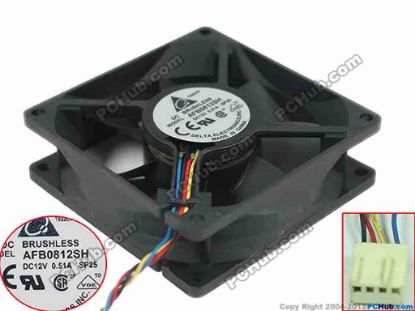 125017 Delta Electronics AFB0812SH Server - Square Fan SP25, sq80x80x25, w40x4x4, 12V 0.51A Delta Electronics AFB0812SH Server - Square Fan 