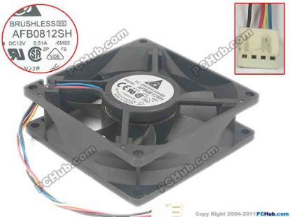 125019 Delta Electronics AFB0812SH Server - Square Fan sq80x80x25, 4-wire, 12V 0.51A Delta Electronics AFB0812SH Server - Square Fan 