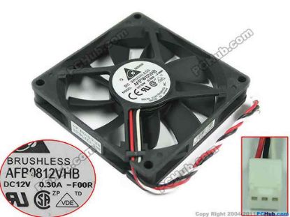 125023 Delta Electronics AFB0812VHB Server - Square Fan F00R, sq37x37x25, w40x3x3, 12V 0.30A Delta Electronics AFB0812VHB Server - Square Fan 