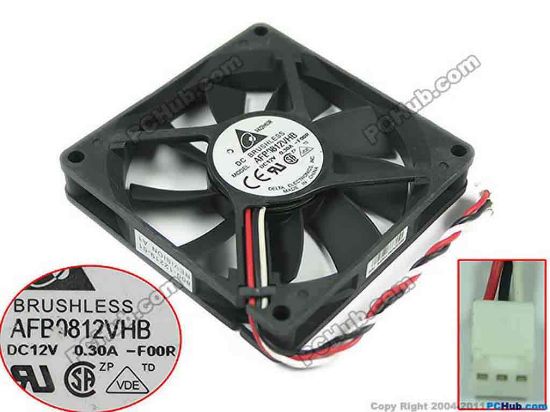 125023 Delta Electronics AFB0812VHB Server - Square Fan F00R, sq37x37x25, w40x3x3, 12V 0.30A Delta Electronics AFB0812VHB Server - Square Fan 