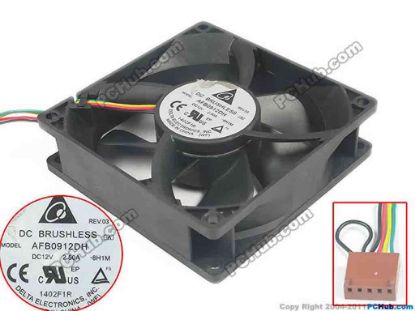 125036 Delta Electronics AFB0912DH Server - Square Fan 8H1M, sq90x90x25, 4-wire, 12C 2.50A Delta Electronics AFB0912DH Server - Square Fan